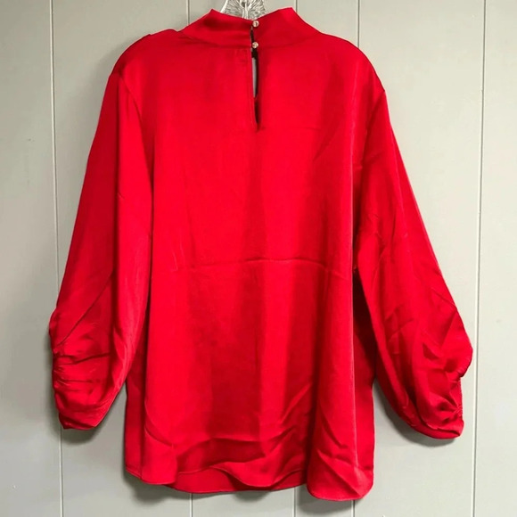 NWT ASHLEY STEWART Red Satiny Keyhole Twist Neck Blouse Cutouts Size 18/20 - Picture 2 of 8